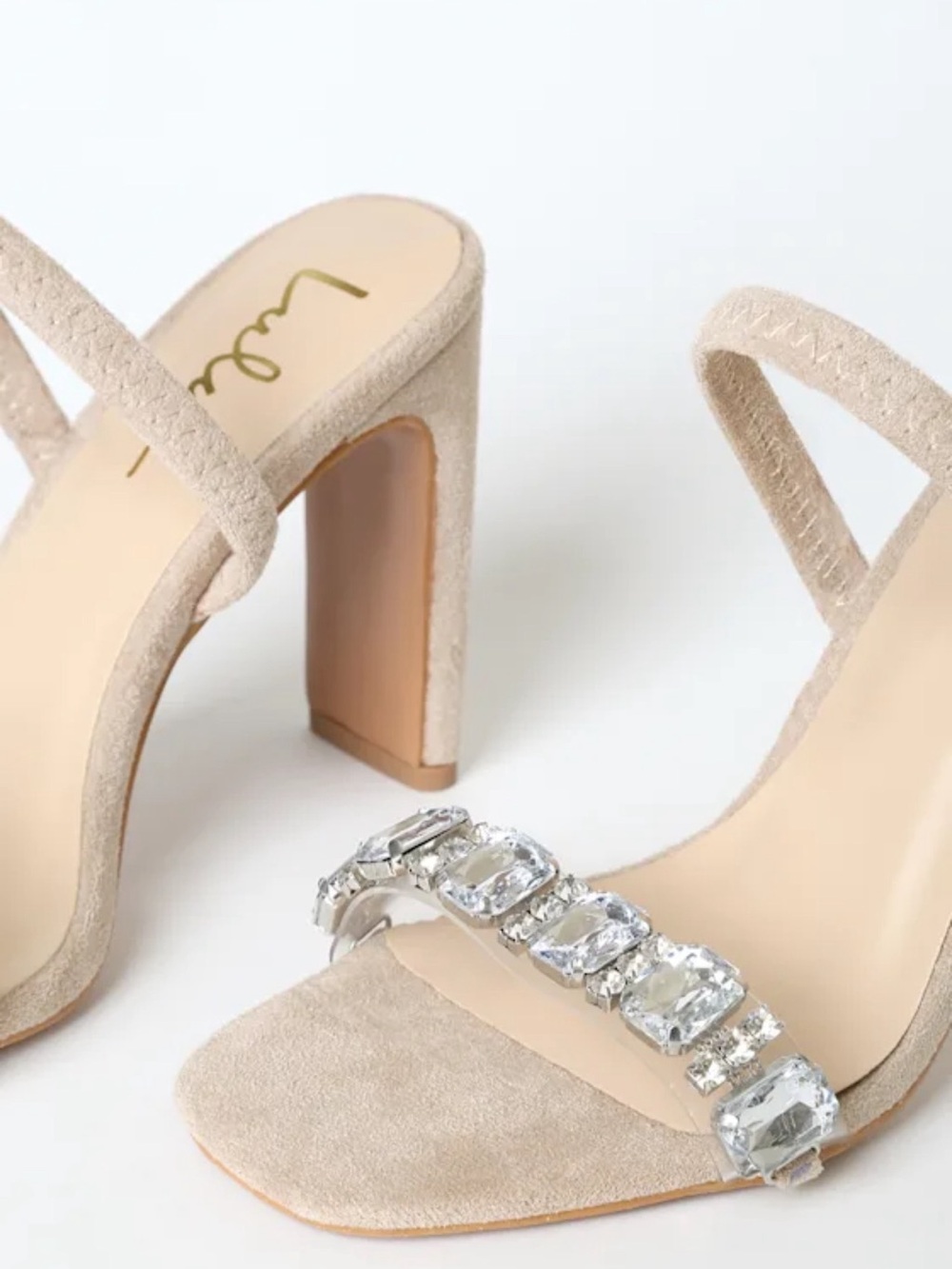 Lulu's Nude Crystal-Strap Block Heels - Picture 2 of 10